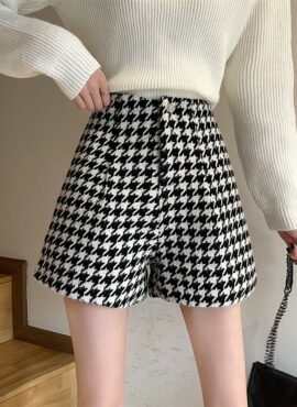 Black And White Houndstooth Shorts | Joy - Red Velvet