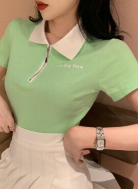 Green Collared Polo Shirt | Chung Ha