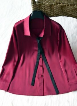 Wine Red Satin Silk Shirt | IU