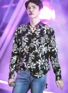 Black Pineapple and Flower Printed Shirt | Sehun-EXO