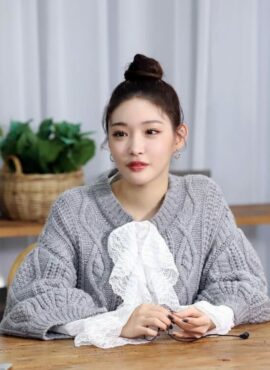 Grey Unique Sweater With Lace Details | Chung Ha