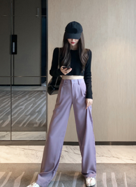 Lilac Wide Leg Straight Pants | Jennie - BlackPink