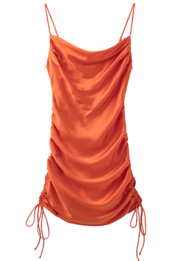 Orange Satin Dress With Draped Detail  |  Miyeon - (G)I-DLE