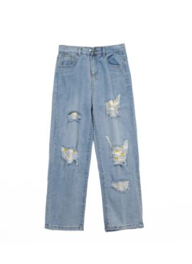 Blue Distressed Smiley Denim Jeans | Bang Chan - Stray Kids