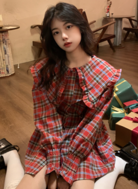 Red Plaid Doll Collared Dress | Chuu - Loona