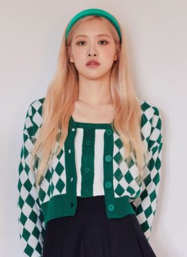 Green Diamond Checkered Pattern Cardigan | Rose - BlackPink