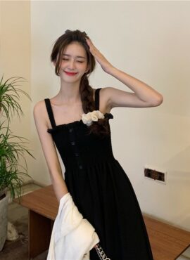 Black Button-Down Slip Dress | Ningning - Aespa