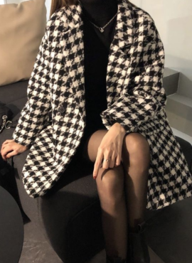 Black And White Houndstooth Loose Coat | Jeonghan - Seventeen