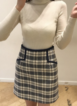 Blue Plaid Tweed Skirt | Karina - Aespa