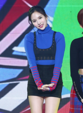 Blue Striped Sleeve Turtleneck Sweater | Mina - Twice