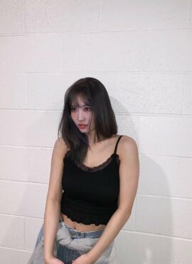 Black Sling Ruffled Crop Top | Momo - Twice