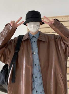 Brown Synthetic Leather Jacket | Jun - Seventeen