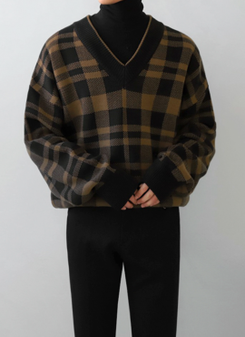 Brown Plaid Knit Sweater | Changbin - Stray Kids