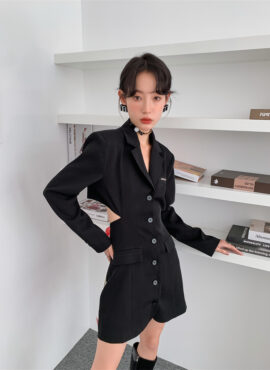 Black Waist Cut-Out Suit Dress | Yuna - ITZY