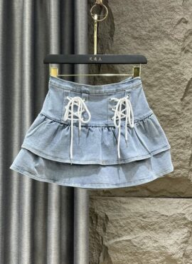 Blue Lace-Up Denim Skirt | Giselle - Aespa