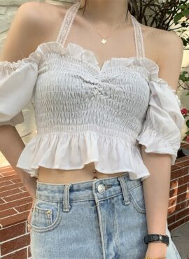 White Halter Off-Shoulder Top | Ningning - Aespa