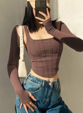 Brown Tank Top And Short Cardigan Set | Winter - Aespa