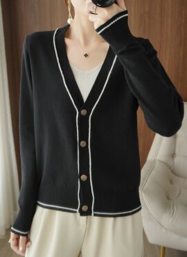 Black Outlined V-Neck Cardigan | Ni-ki - Enhypen