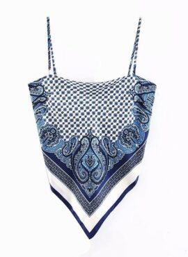 Blue Retro Printed Scarf Top | Jiu - Dreamcatcher