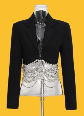 Black Crystal Chain Cropped Jacket | Yuna - ITZY