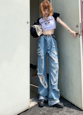 Blue Ripped High Waist Jeans | Yeji - ITZY