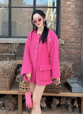 Hot Pink Tweed Dress | Momo - Twice