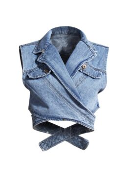 Blue Cross Wrap Denim Top | Mia - Everglow