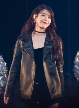 Black Slanted Zipper Faux Leather Jacket | IU