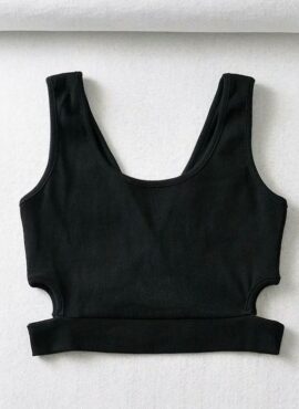 Black Waist Cut-Out Knitted Crop Top | Rose - BlackPink