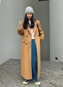 Brown Long Woolen Coat | Rose - BlackPink