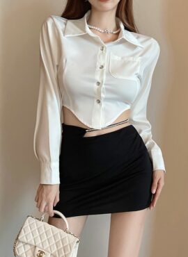 White Irregular Edge Cropped Shirt | Joy - Red Velvet