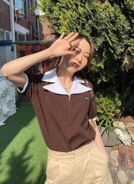 Brown Zippered Polo Shirt | Moonbyul – Mamamoo