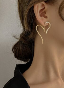 Gold Customizable Heart Statement Earrings | Chaeyoung - Twice