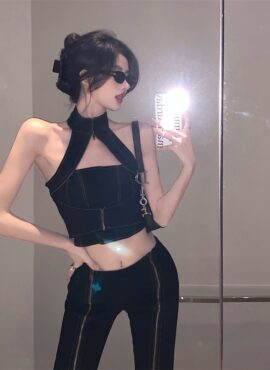 Black Denim Style Halter Top | Handong - Dreamcatcher