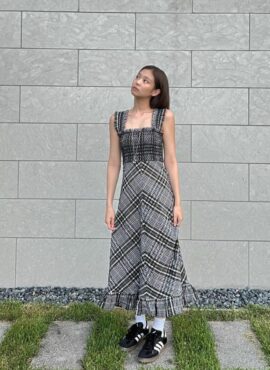 Black and White Plaid Sleeveless Long Dress | Jennie - BlackPink