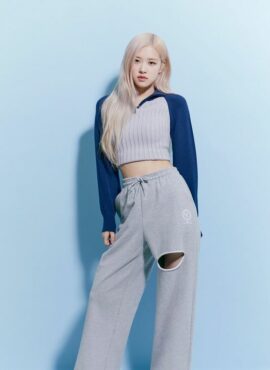 Blue Ribbed Zip-Up Sweater | Rose - BlackPink