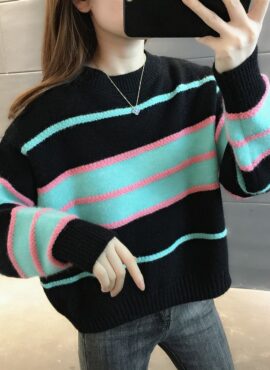 Black Contrast Stripe Sweater | E:U - Everglow