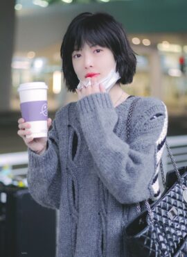 Grey Hollow Cut Double Pattern Sweater | Hyuna