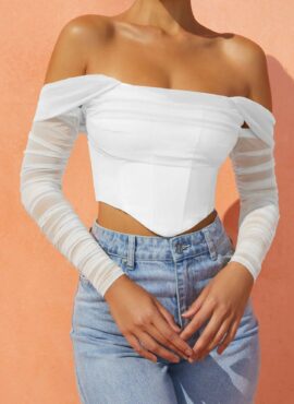 White Mesh Sleeve Corset Top | Lia - ITZY