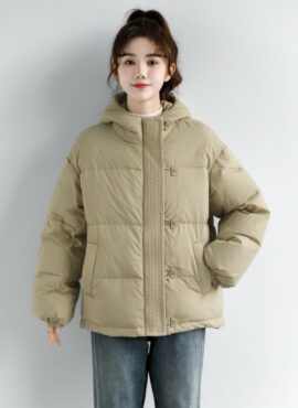 Beige Padded Jacket With Hoodie