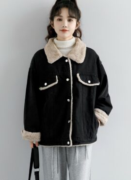 Black Denim Fluffy Collar Jacket