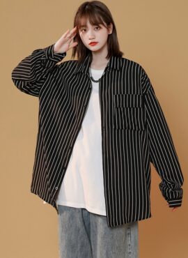 Black Dropped Shoulder Stripe Shirt