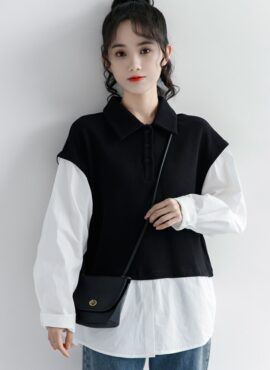 Black Fake Two-Piece Contrast Shirt