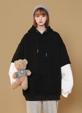 Black Fake Two-Piece Hoodie