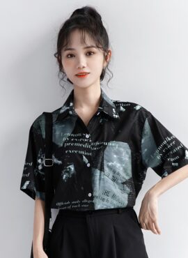 Black Magazine Print Shirt