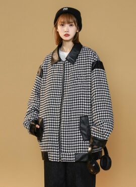 Black Oversized Houndstooth Jacket