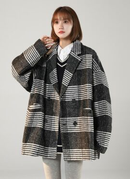 Black Plaid Oversized Coat