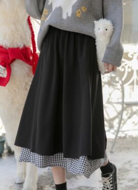 Black Plaid Stitching Skirt