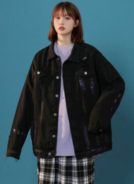 Black Stained Denim Jacket