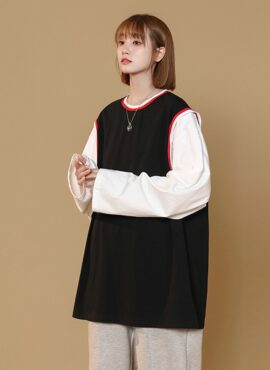 Black T-Shirt With White Sleeves